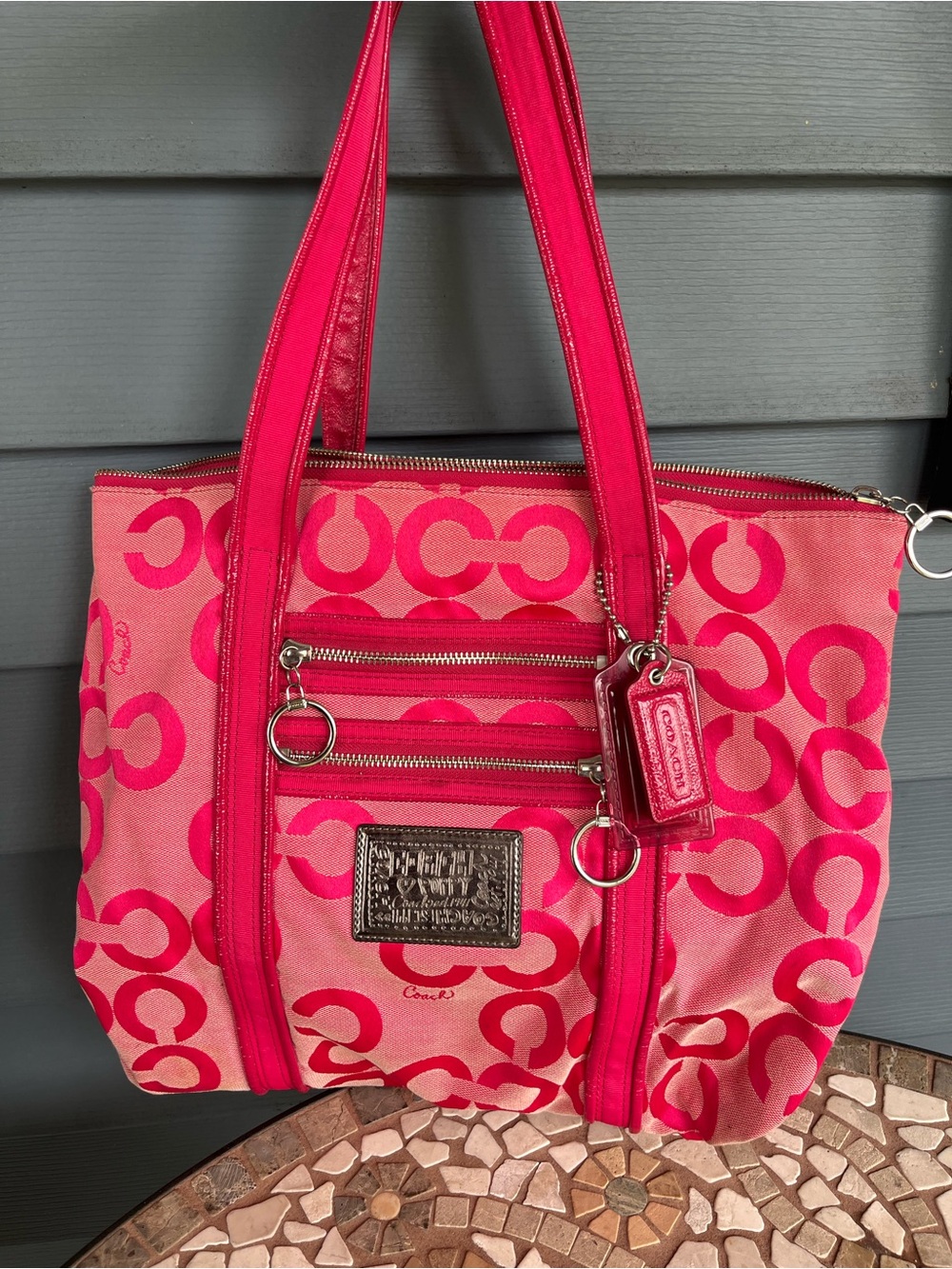 Coach Hot Pink Signature Tote with Dual Straps